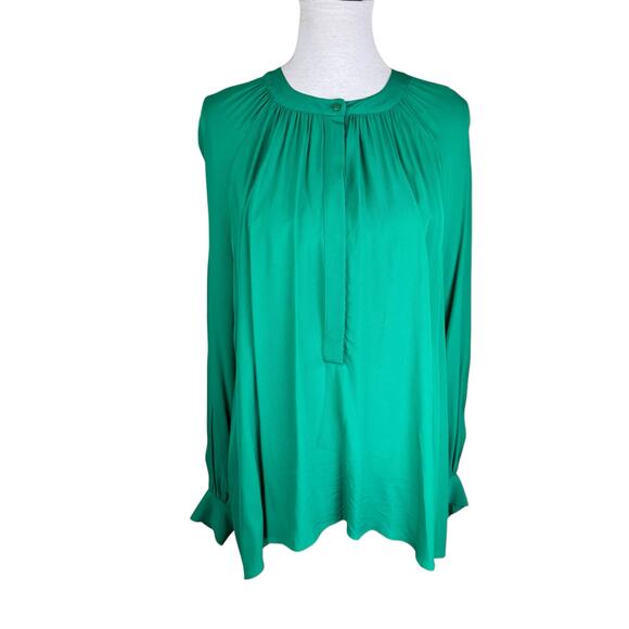 Reiss NWT Gwen Green Long Gathered Blouson Sleeve Cocktail Business Blouse - Picture 5 of 16